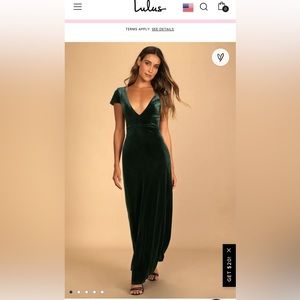 NWT Lulus Feeling Flawless Emerald Green Velvet V-Neck Maxi Dress, XL